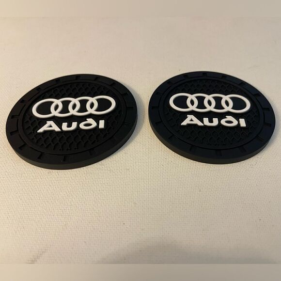 Audi logo cup Coasters in black and white Set of 2 NWT - Picture 3 of 4